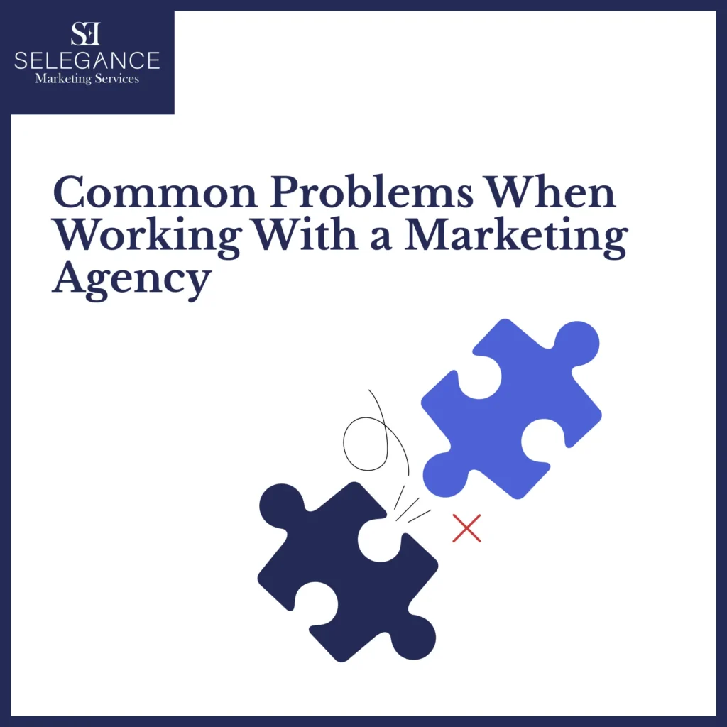 Selegance Marketing Services graphic for a marketing agency article, featuring two mismatched puzzle pieces and a red X to symbolise poor fit or disconnect.