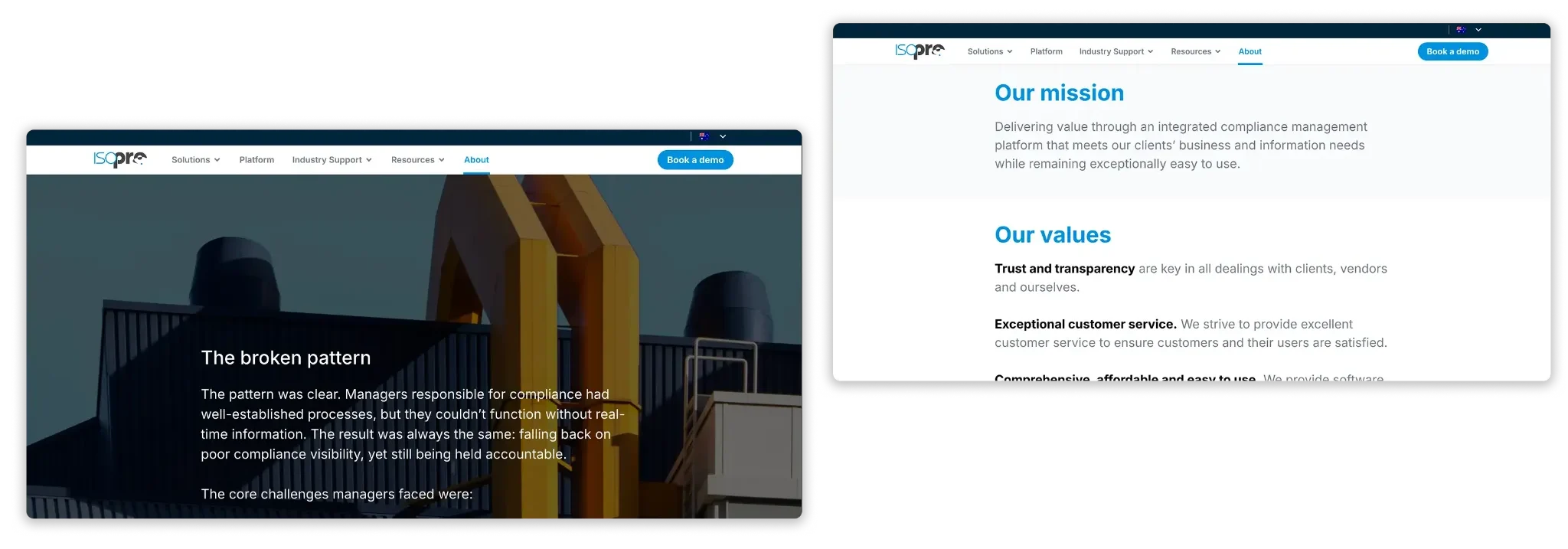 ISOPro About page displayed on desktop and mobile